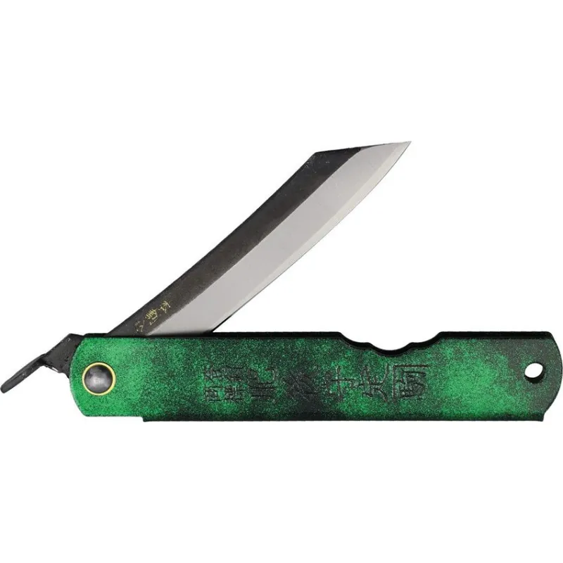 Higonokami Japanese UK EDC Folding Knife - 2.75" Two Tone SK5 Carbon Steel Blade Black and Green Steel Handle Cyclaire Knives and Tools