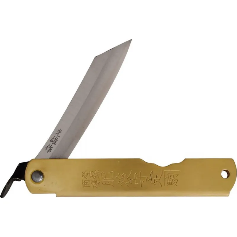 Higonokami Japanese Warikomi Folding Knife with Dog Engraved Handle - 3.25" Blue Paper Steel Blade Cyclaire Knives and Tools
