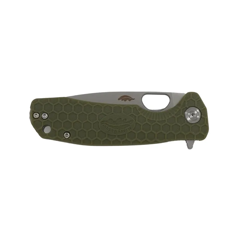Honey Badger Small Folding Knife - 2.81" 8Cr13MoV Stainless Steel Drop Point Blade Green FRN Handle Liner Lock Cyclaire Knives and Tools