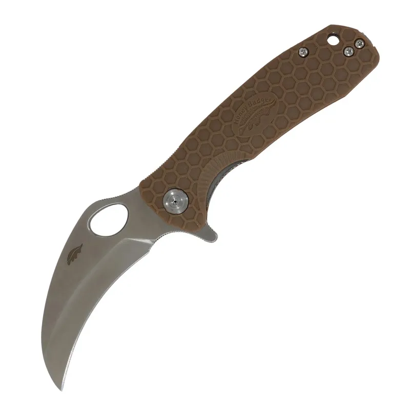 Honey Badger Medium Claw Folding Knife - 3.63" 8Cr13MoV Stainless Steel Claw Blade Brown Tan FRN Handle Cyclaire Knives and Tools