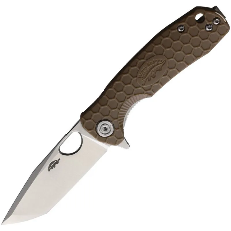 Honey Badger Small Folding Knife - 2.75" 8Cr13MoV Tanto Blade Tan FRN Handle Liner Lock Cyclaire Knives and Tools