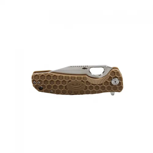 Honey Badger Small Folding Knife - 2.81" 8Cr13MoV Clip Point Blade Tan FRN Handle Liner Lock
