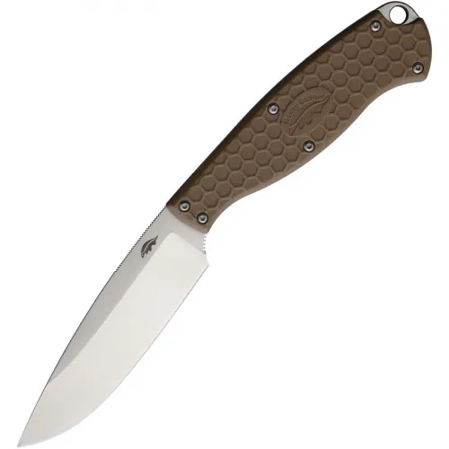 Honey Badger Outfitter Camp Knife - 3.75" 8Cr13MoV Blade Tan FRN Handle Nylon Belt Sheath