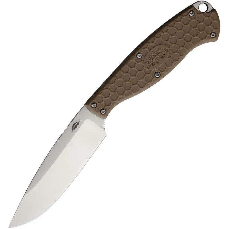 Honey Badger Outfitter Camp Knife - 3.75" 8Cr13MoV Blade Tan FRN Handle Nylon Belt Sheath Cyclaire Knives and Tools