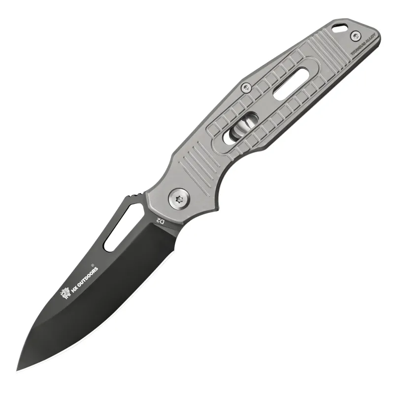 HX Outdoors Rock X Fluorite UK EDC Pocket Knife - 2.95" Black D2 Steel Blade Titanium Alloy Handle Cyclaire Knives and Tools