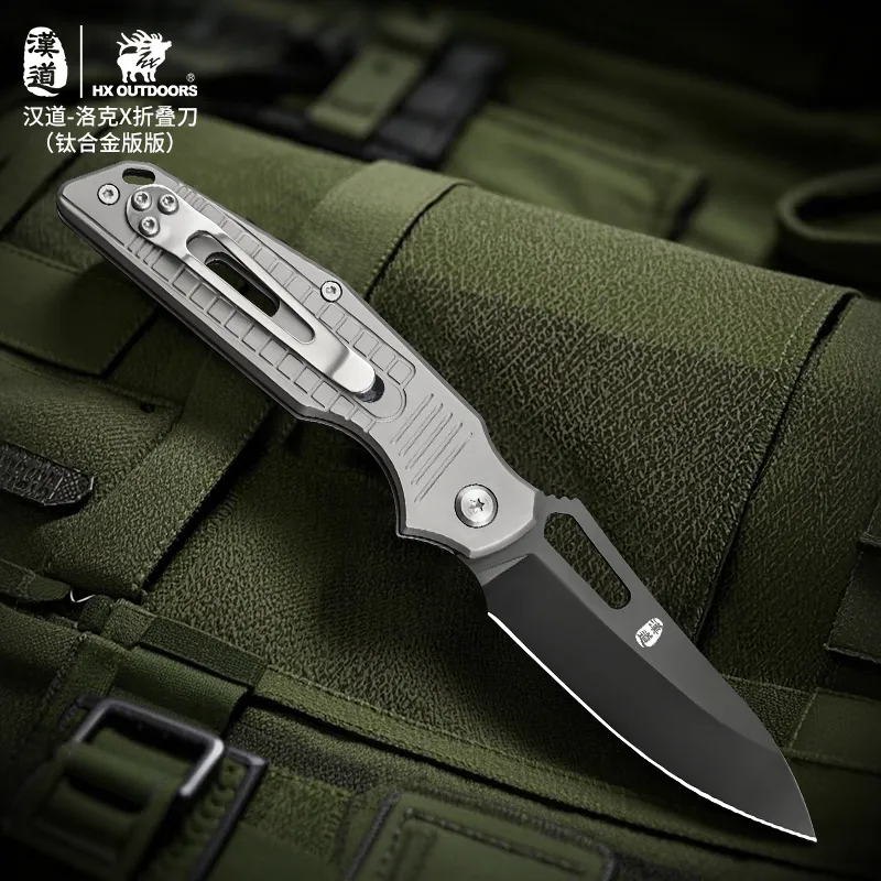 HX Outdoors Rock X Fluorite UK EDC Pocket Knife - 2.95" Black D2 Steel Blade Titanium Alloy Handle Cyclaire Knives and Tools