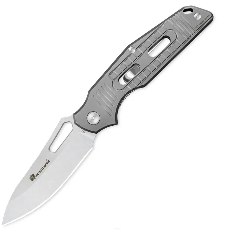 HX Outdoors Rock Fluorite Liner Lock - 2.95" D2 Blade Silver Titanium Handle Cyclaire Knives and Tools