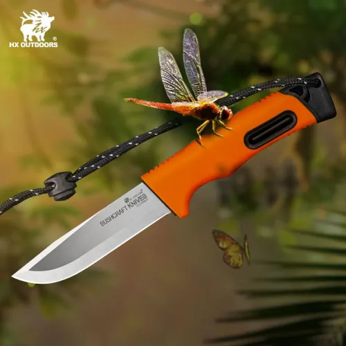 HX Outdoors Survival Master 4 Orange Bushcraft Knife - 3.74" 5Cr15 Steel Blade Firesteel Sheath Orange Handle