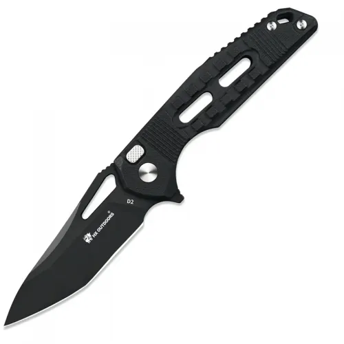 HX Outdoors Rock Onyx Button Lock Folding Knife - 2.87" Black D2 Blade Black G10 Handle