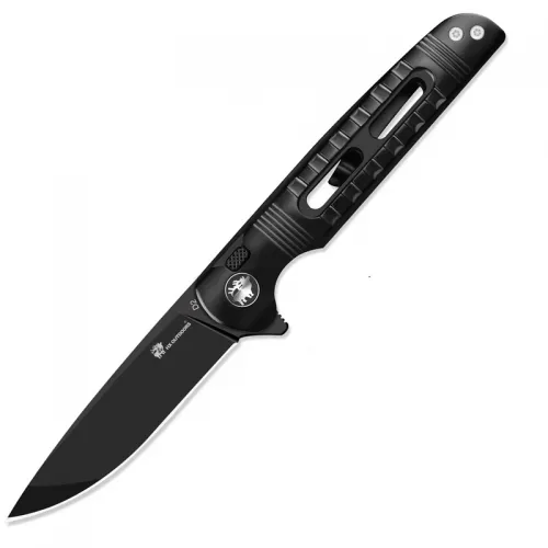 HX Outdoors Dark Master Button Lock Folding Knife - 3.15" Black D2 Blade Black G10 Handle