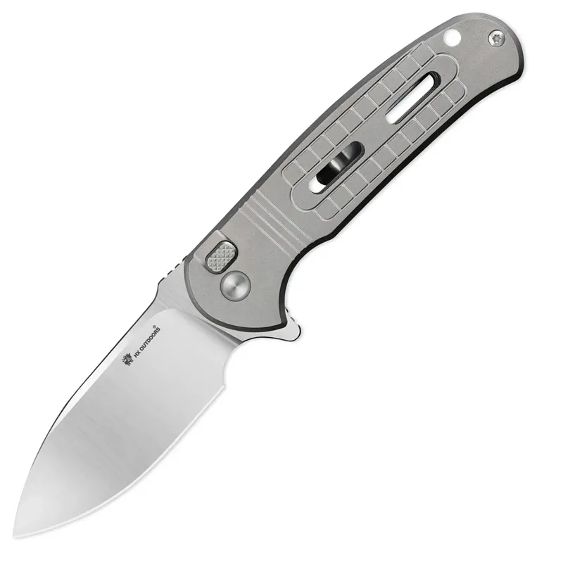 HX Outdoors UK EDC Rock Sapphire Folding Knife - 2.4" D2 Tool Steel Stainless Blade Silver Titanium Handle Cyclaire Knives and Tools