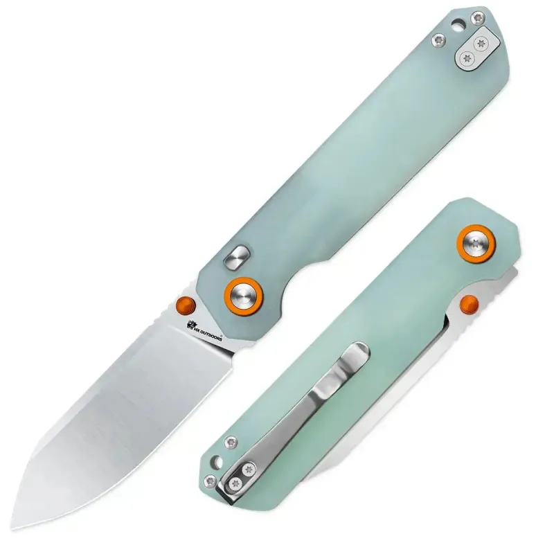 HX Outdoors Hyla Button Lock Pocket Knife - 2.91" 14C28N Blade Natural Green Handle Cyclaire Knives and Tools