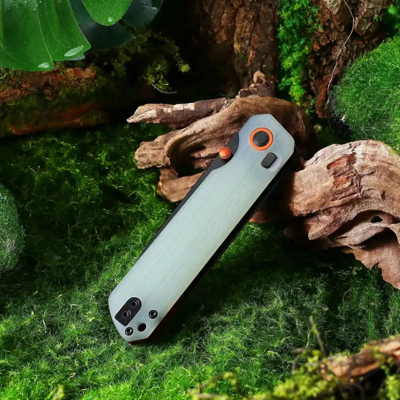 HX Outdoors Hyla Button Lock Pocket Knife - 2.91" 14C28N Black Blade Natural Green Handle Cyclaire Knives and Tools