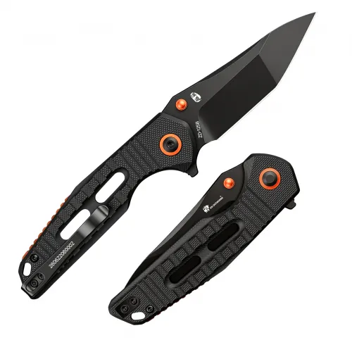 HX Outdoors Rock Onyx UK EDC Folding Knife - 2.87" Black DC53 Stainless Tool Steel Blade Black G10 Handle