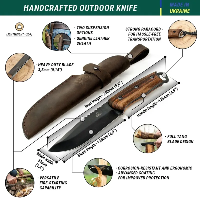 BeaverCraft BSH4 Dusk Bushcraft Knife - 4.92" Carbon Steel Blade Walnut Handle and Leather Sheath Cyclaire Knives and Tools