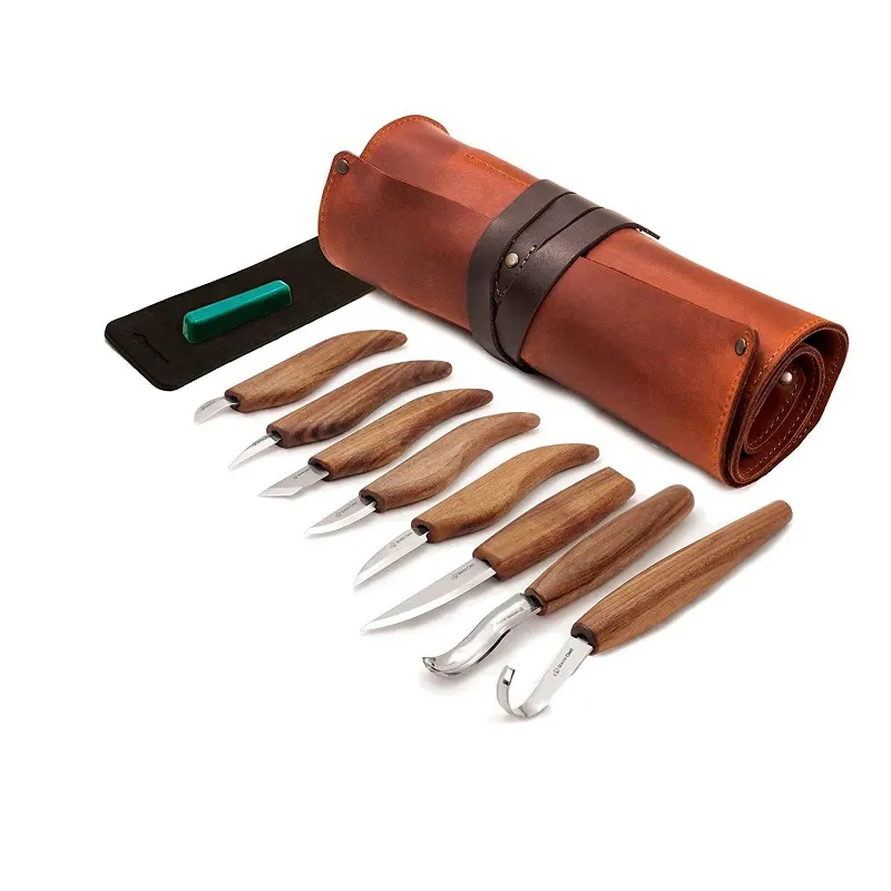 BeaverCraft S18X - Limited Edition Premium 11 Piece Wood Carving Tool Set with Leather Pouch Walnut Handles and Leather Strop Cyclaire Knives and Tools