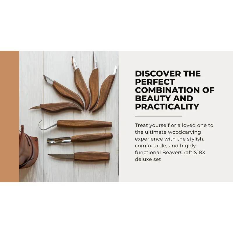 BeaverCraft S18X - Limited Edition Premium 11 Piece Wood Carving Tool Set with Leather Pouch Walnut Handles and Leather Strop Cyclaire Knives and Tools