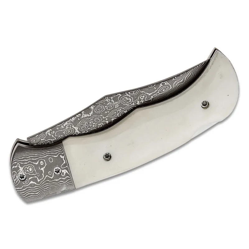 Boker Magnum Damascus Bone Folding Knife - 3-1" Damascus Blade Bone Handle Cyclaire Knives and Tools