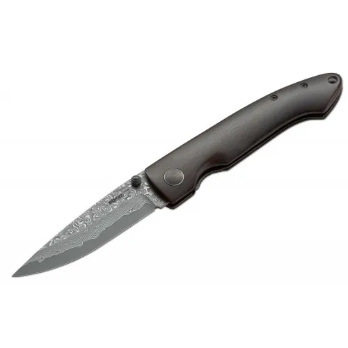 Boker Plus Damascus Gent I Folding Knife 3.25" Blade Ebony Wood Handle