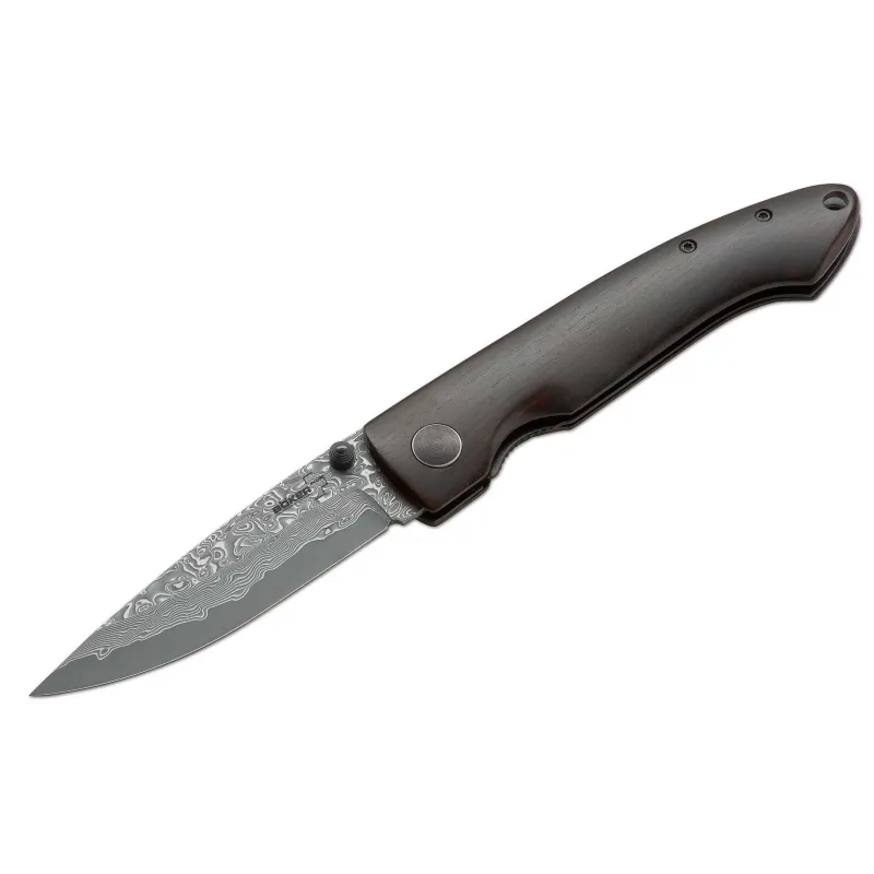 Boker Plus Damascus Gent I Folding Knife 3.25" Blade Ebony Wood Handle Cyclaire Knives and Tools
