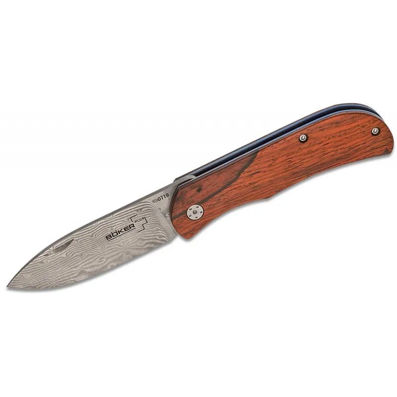 Boker Plus Exskelibur II Folding Knife - 2.75" Damascus Blade Cocobolo Wood Handle Cyclaire Knives and Tools
