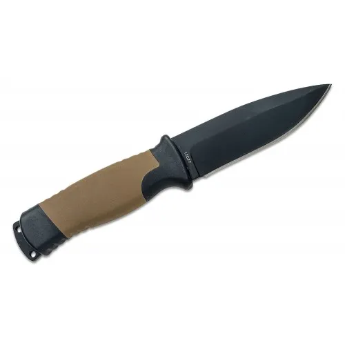 Boker Plus Desertman Fixed Blade Knife - 4.5" Black Titanium Coated Blade Black and Tan Handle