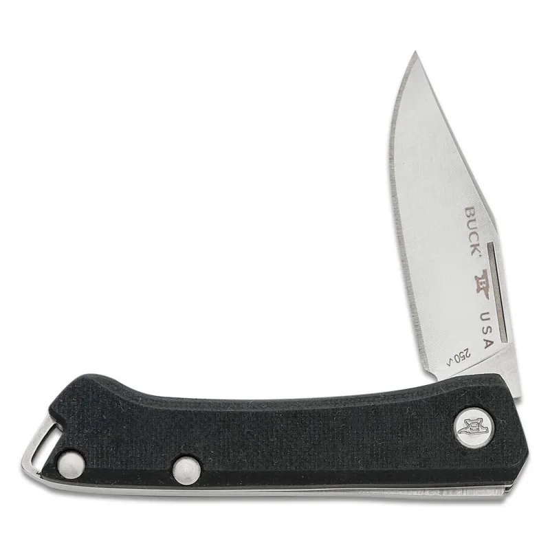 Buck 250 Saunter Clip Point UK EDC Folding Knife Black Canvas Micarta Handle Cyclaire Knives and Tools