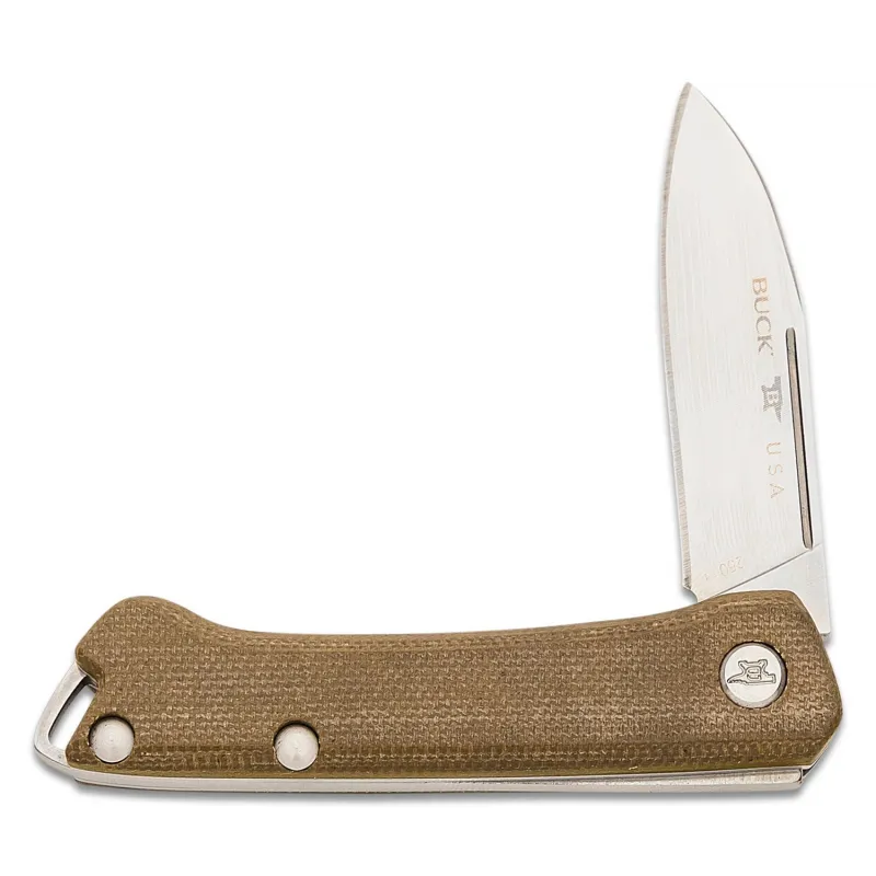Buck 250 Saunter Drop Point UK EDC Folding Knife OD Green Micarta Handle Cyclaire Knives and Tools
