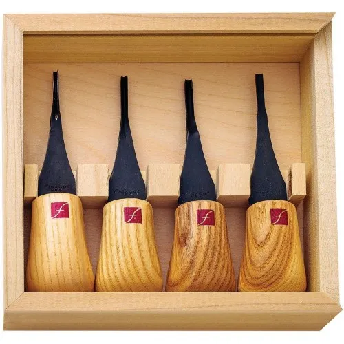 Flexcut FR604 4 Piece Mini Palm Set Ash Wood Handle with Wood Storage Box
