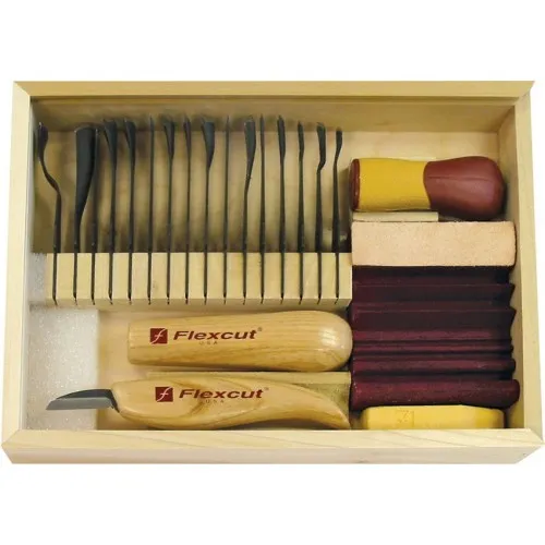 Flexcut SK108 Deluxe Starter Set 17 Different Style Blades SlipStrop Compound Storage Box