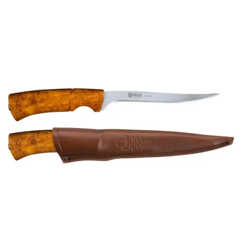 Helle Steinbit Fish Filleting Knife - 6" 12C27 Stainless Steel Blade Curly Birch Handle Cyclaire Knives and Tools