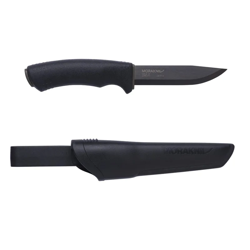 Morakniv Bushcraft Black Knife - 4.33" Black Carbon Steel Blade Black Rubber Handle Cyclaire Knives and Tools