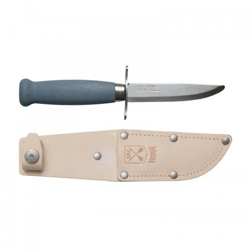 Mora Scout 39 Kids Blueberry - 3.38" Rounded Tip Stainless Steel Blade Finger Guard Leather Sheath