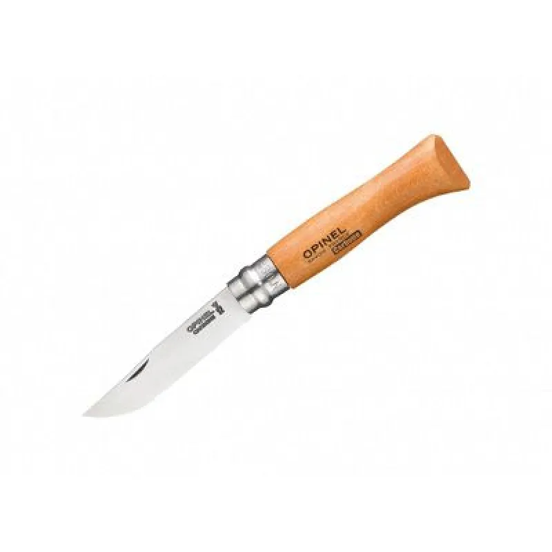 Opinel No.8 Folding Pocket Knife - 3.34" Carbon Blade Beechwood Handle Cyclaire Knives and Tools