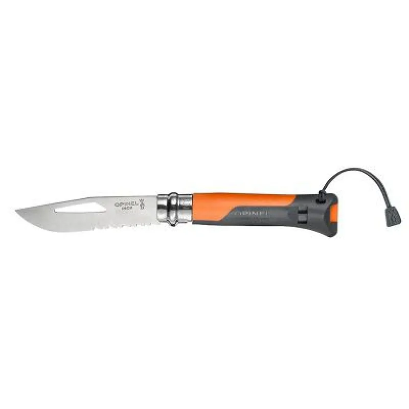 Opinel No.8 Orange Outdoor Knife with Whistle and Rope Cutter Cyclaire Knives and Tools