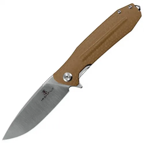 IronFly Knives Zesty Linerlock Brown Folding Knife - 3.63" VG-10 DP Blade Brown G10 Handle