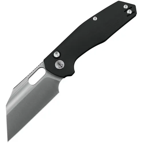 IronFly Knives Yolo Buttton Lock Black Folding Knife - 3.38" 14C28N Cleaver Style Blade Black G10 Handle