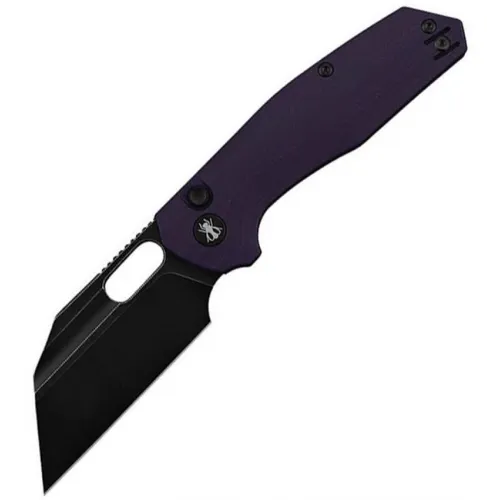 IronFly Knives Yolo Buttton Lock Purple Folding Knife - 3.38" 14C28N Cleaver Style Blade Purple G10 Handle