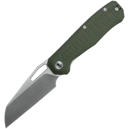 IronFly Knives Spyerfly LinerLock Army Green Folding Knife - 3.75" 14C28N Sheepsfoot Blade Army Green G10 Handle
