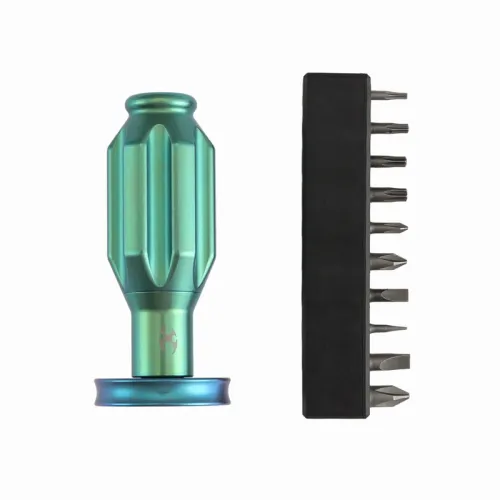 Kansept Knives Drive R Saurus Bit Driver EDC Tool Anodized Green Titanium with 10 Bits
