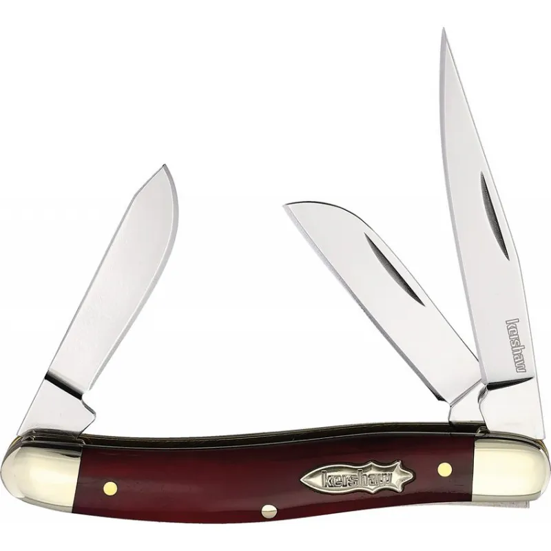 Kershaw Brandywine UK EDC Red Bone Stockman - Three D2 Steel Blades Red Bone Handle  Cyclaire Knives and Tools