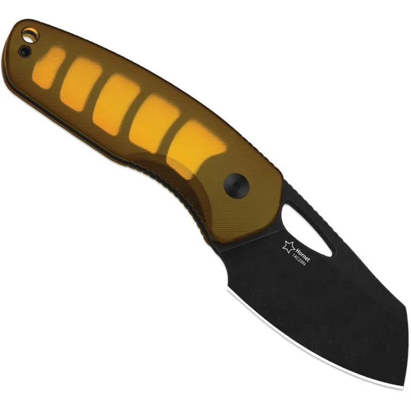 Kizer Hornet Fixed Blade Knife - 2.5" Black PVD Coated 12C27 Steel Sheepsfoot Blade Amber PEI Handle Cyclaire Knives and Tools