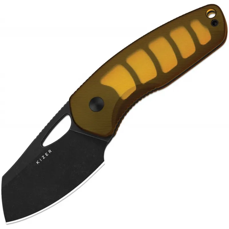 Kizer Hornet Fixed Blade Knife - 2.5" Black PVD Coated 12C27 Steel Sheepsfoot Blade Amber PEI Handle Cyclaire Knives and Tools