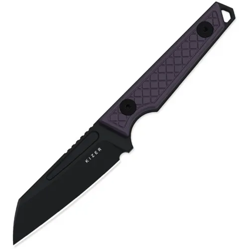Kizer Phasmids Fixed Blade Knife - 2.8" AEB-L Black Sheepsfoot Blade Machined Purple G10 Handle