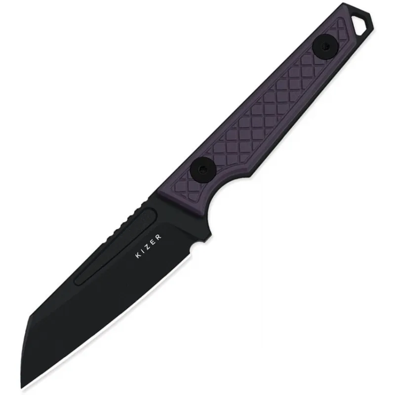 Kizer Phasmids Fixed Blade Knife - 2.8" AEB-L Black Sheepsfoot Blade Machined Purple G10 Handle Cyclaire Knives and Tools