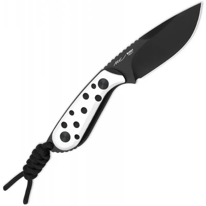Kizer Buddy Fixed Blade Knife - 3" Nitro-V DP Blade Black and White G10 Handle Cyclaire Knives and Tools