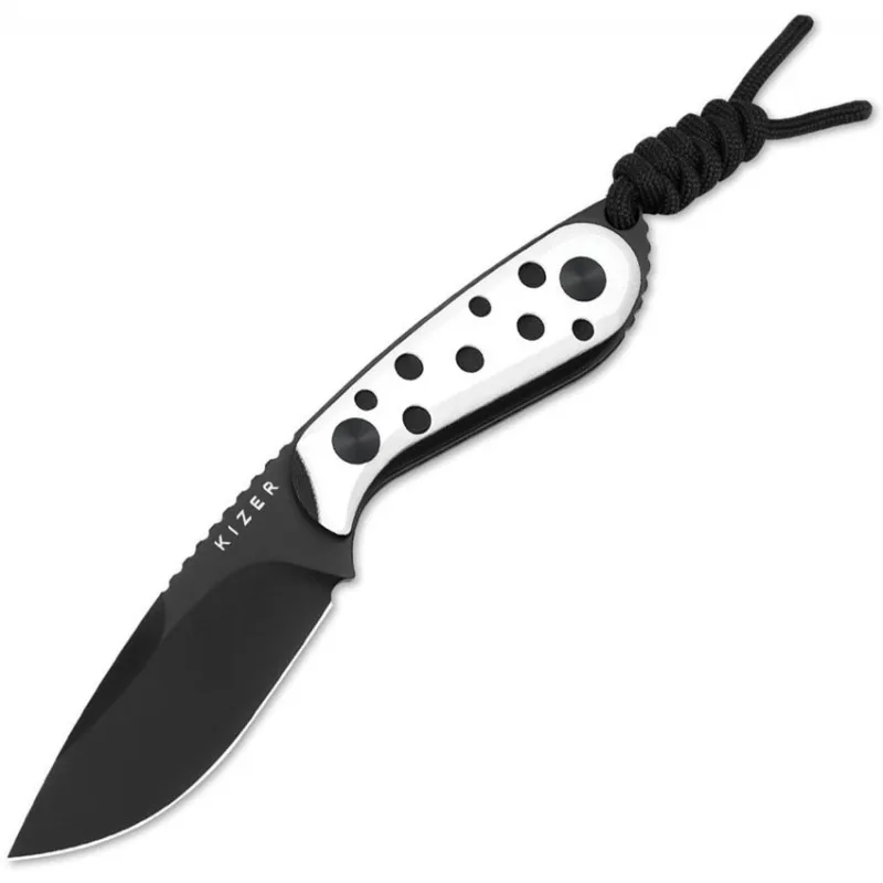 Kizer Buddy Fixed Blade Knife - 3" Nitro-V DP Blade Black and White G10 Handle Cyclaire Knives and Tools