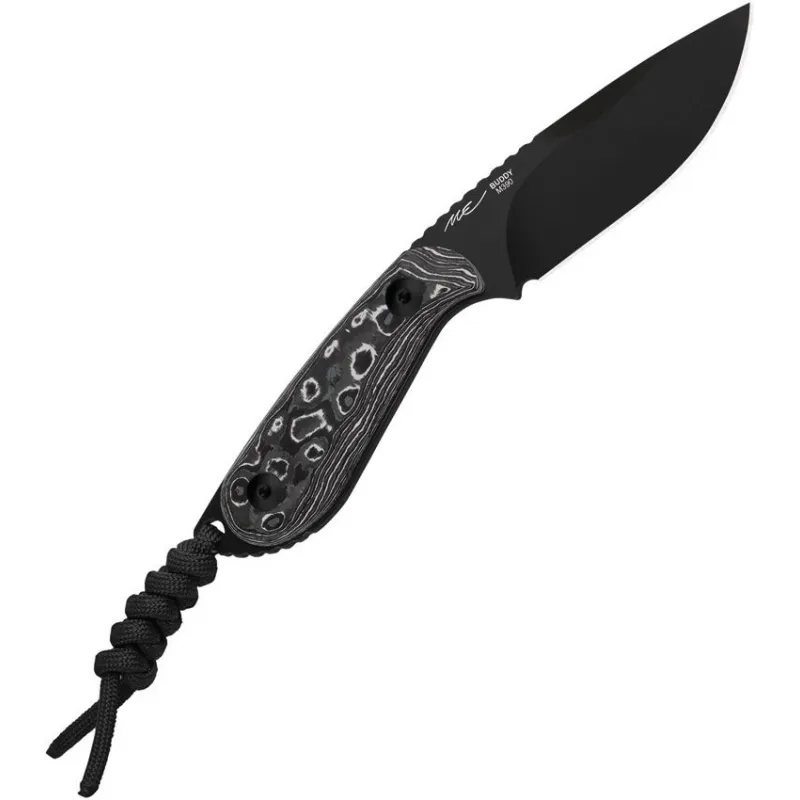 Kizer Buddy Fixed Blade Knife - 3" Black DLC Coated M390 Stainless Steel Blade Whtie Storm CF Handle Cyclaire Knives and Tools