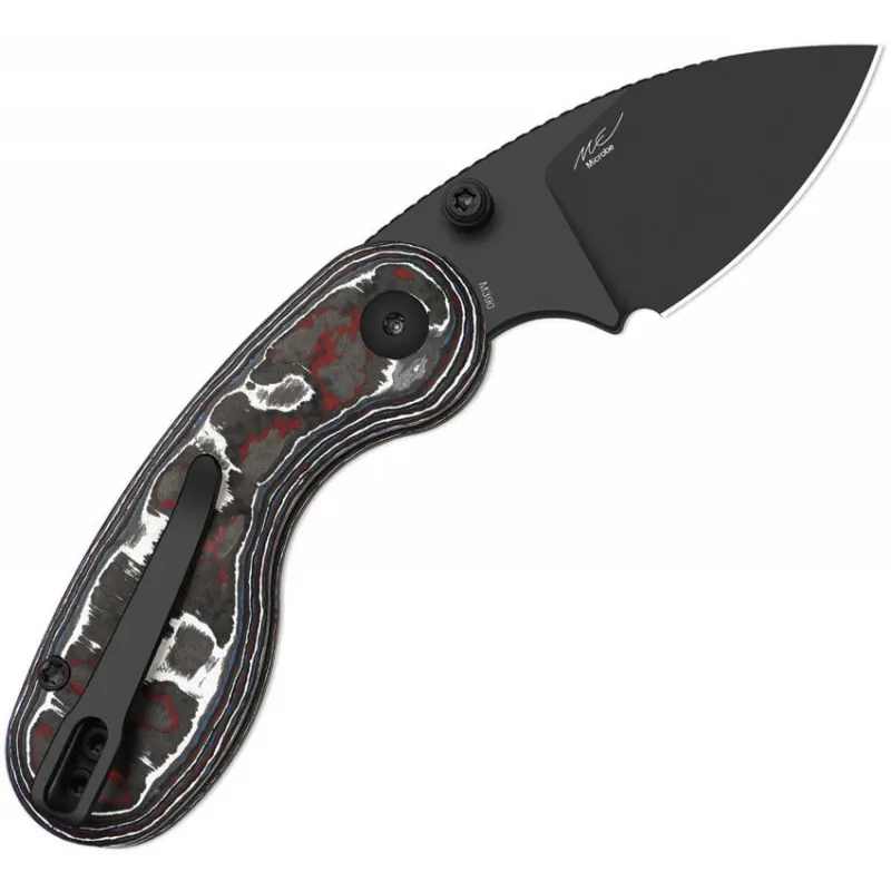 Kizer Microbe Folding Knife - 2.13" Black Coated Bohler M390 Stainless Steel DP Blade Fat Carbon Fiber Handle Cyclaire Knives and Tools