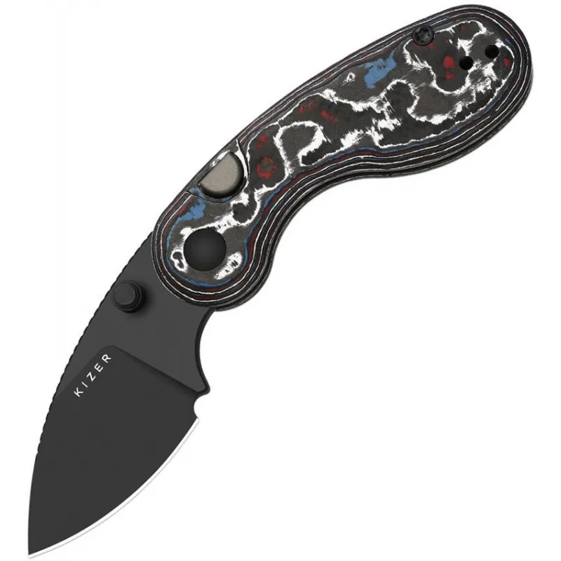 Kizer Microbe Folding Knife - 2.13" Black Coated Bohler M390 Stainless Steel DP Blade Fat Carbon Fiber Handle Cyclaire Knives and Tools